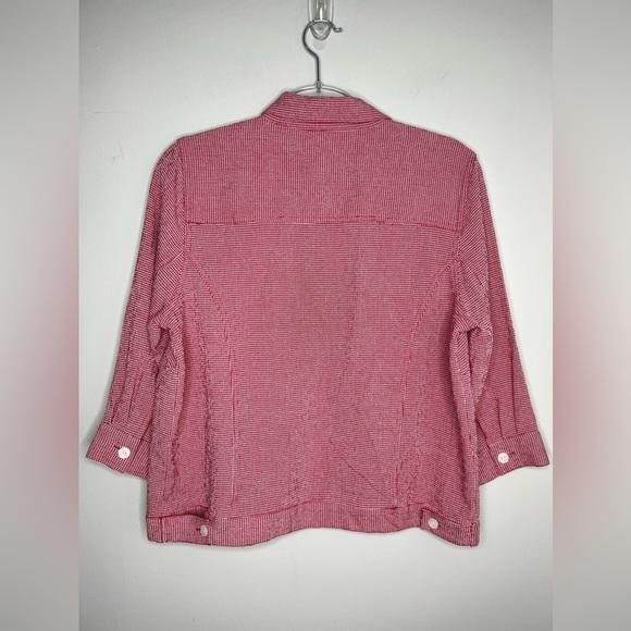 Christopher & Banks 3/4 sleeve button down jacket top. Red/white. Medium. - Picture 4 of 6